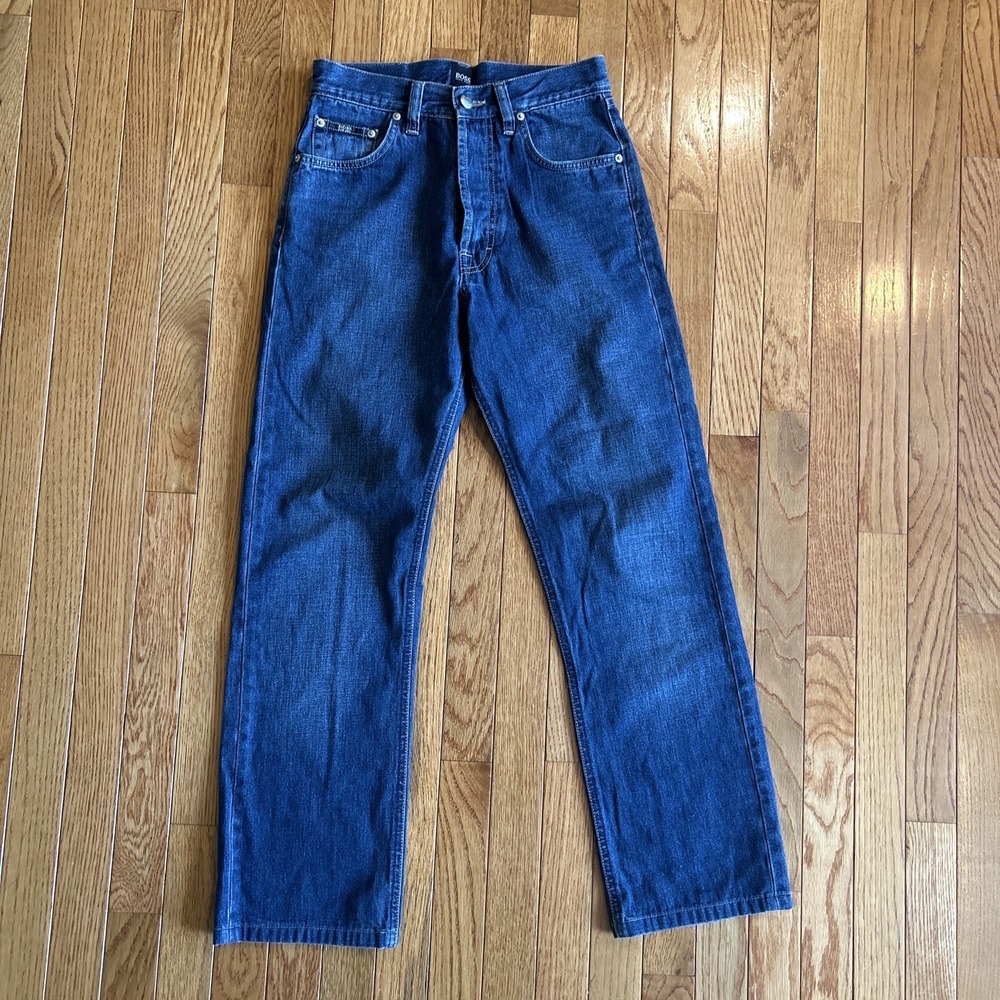 Hugo Boss Jeans Mens 29x34 (Actual 27x28) Scout Straight Dark‎ Wash Button Fly
